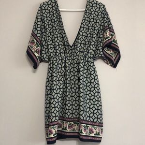 Double V Neck Grecian Print Dress